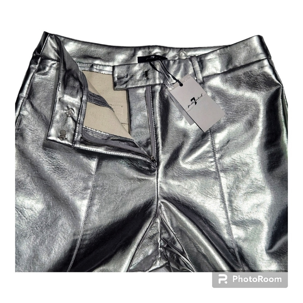 7 For All Mankind Silver Metallic  Coated Faux Leather Jeans Womes SIZE US Large - Picture 10 of 13
